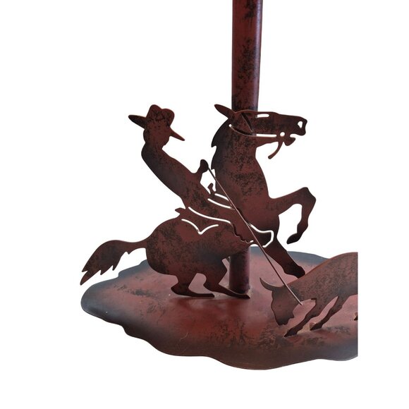 VTG Western Decor Cut Metal Bedside Table Lamp Rodeo Cowboy Boots Calf Roping - Picture 5 of 13